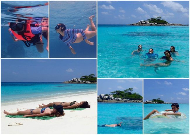 비치에서 즐거운 시간을 보내는 사람들