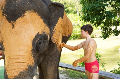 머드를 발라주는 소년