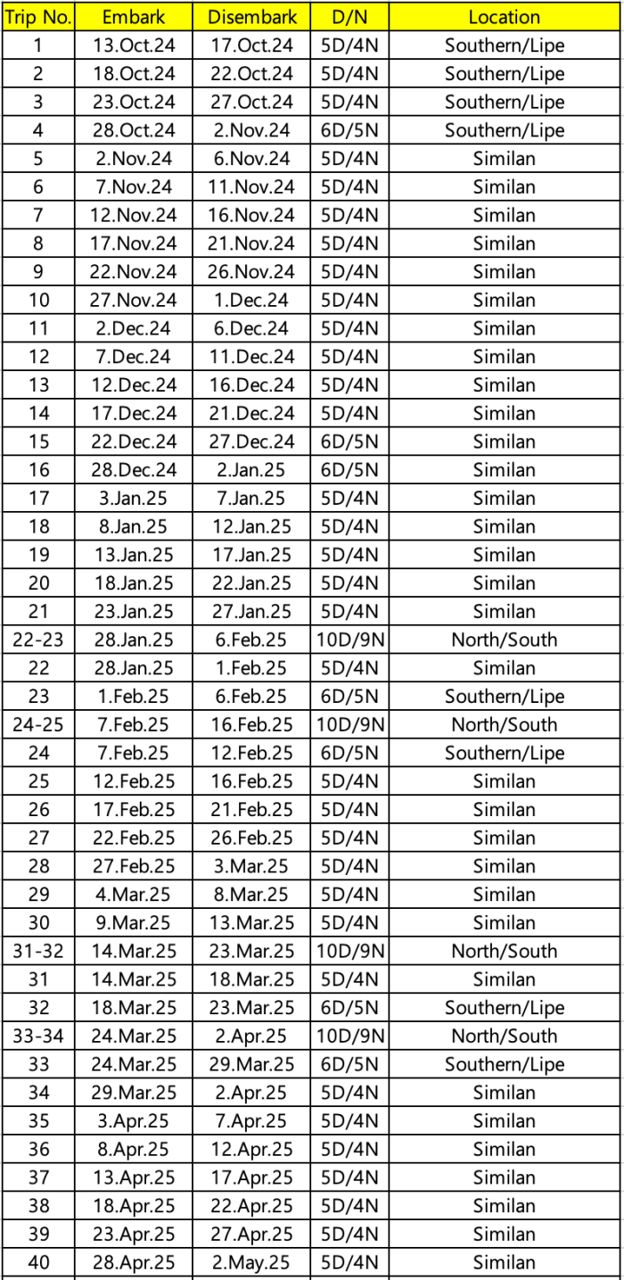 딥안다만퀸 보트 2024-2025 시즌 스케줄 1
